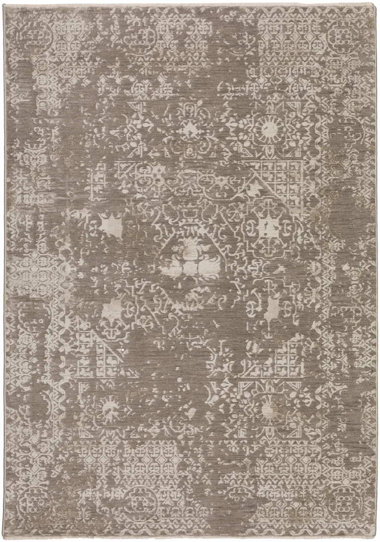 Gray Oriental Area Rug With Fringe Photo 1