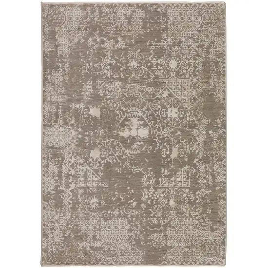 Gray Oriental Area Rug With Fringe Photo 3