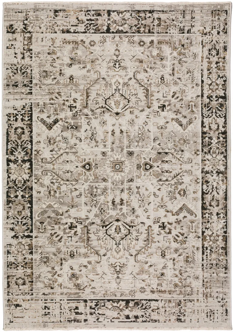 Gray Oriental Area Rug With Fringe Photo 1