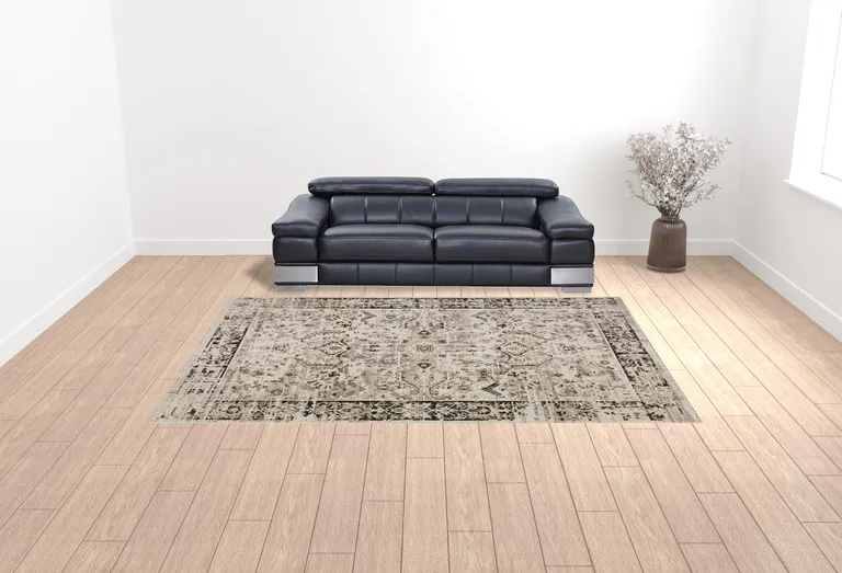 Gray Oriental Area Rug With Fringe Photo 2