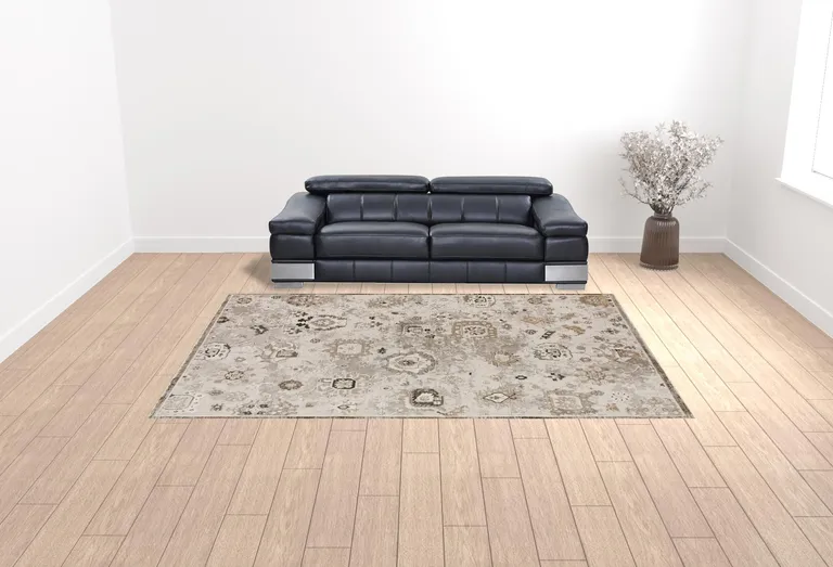 Gray Oriental Area Rug With Fringe Photo 3