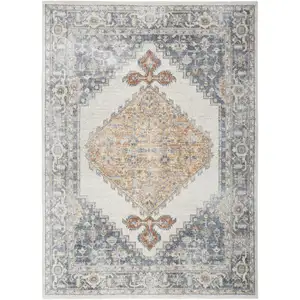 Photo of Gray Oriental Power Loom Distressed Washable Area Rug