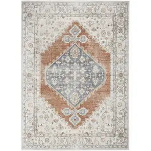 Photo of Gray Oriental Power Loom Distressed Washable Area Rug