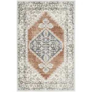 Photo of Gray Oriental Power Loom Distressed Washable Area Rug