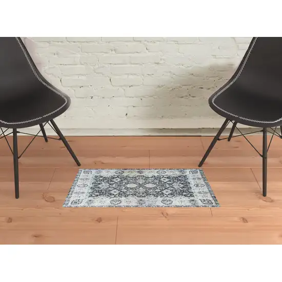 Gray Oriental Washable Area Rug With UV Protection Photo 2