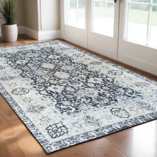 Gray Oriental Washable Area Rug With UV Protection Photo 1