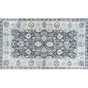 Photo of Gray Oriental Washable Area Rug With UV Protection