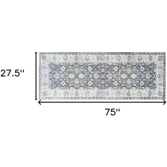 Gray Oriental Washable Runner Rug With UV Protection Photo 5