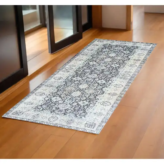 2' X 6' Gray Oriental Washable Runner Rug With UV Protection Photo 1