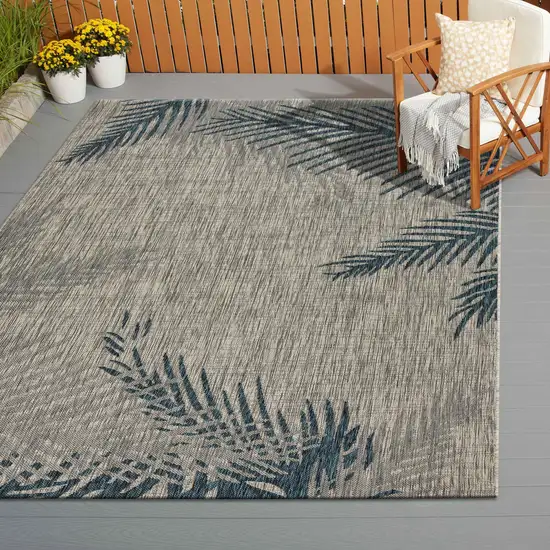 Gray Palm Leaves Indoor Outdoor Area Rug Photo 9