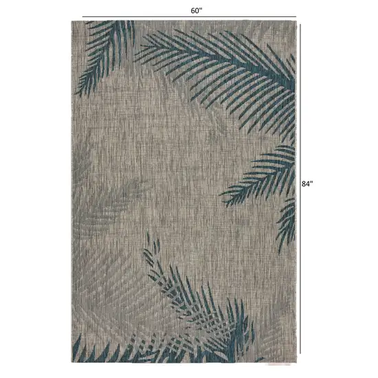 Gray Palm Leaves Indoor Outdoor Area Rug Photo 4