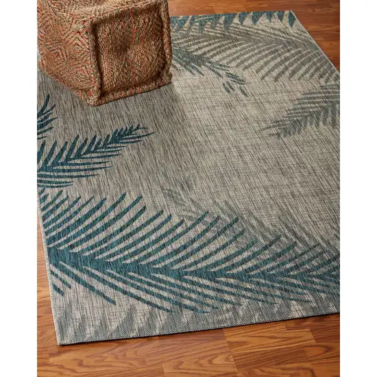 Gray Palm Leaves Indoor Outdoor Area Rug Photo 8