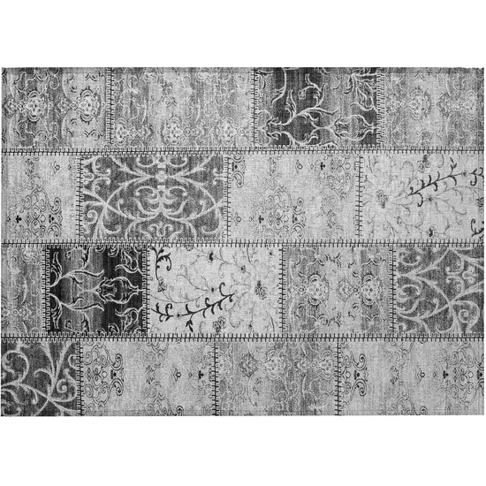 Gray Patchwork Washable Non Skid Indoor Outdoor Area Rug Photo 5