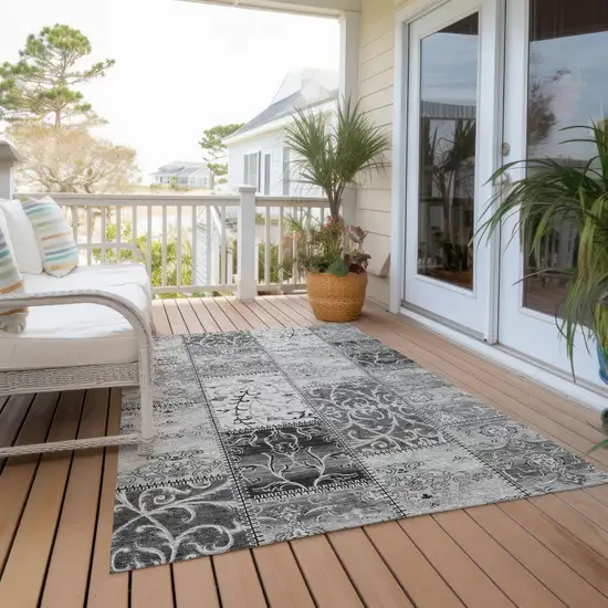 Gray Patchwork Washable Non Skid Indoor Outdoor Area Rug Photo 8