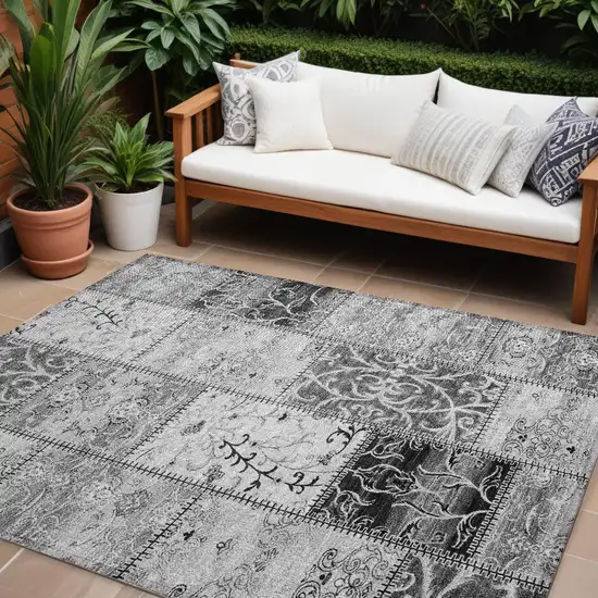 Gray Patchwork Washable Non Skid Indoor Outdoor Area Rug Photo 1