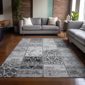 Photo of Gray Patchwork Washable Non Skid Indoor Outdoor Area Rug