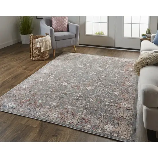 Gray Pink And Red Floral Power Loom Area Rug Photo 6