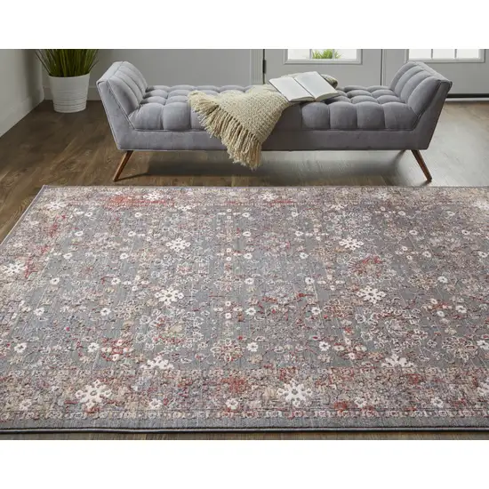 Gray Pink And Red Floral Power Loom Area Rug Photo 8