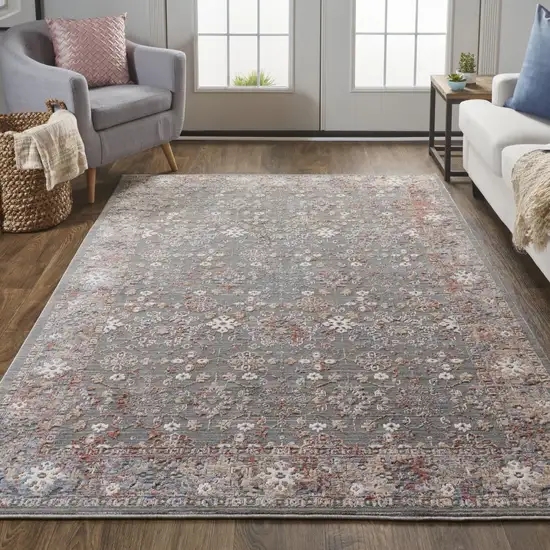 Gray Pink And Red Floral Power Loom Area Rug Photo 7