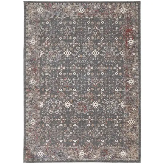 Gray Pink And Red Floral Power Loom Area Rug Photo 1