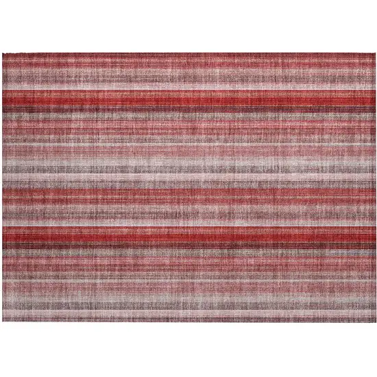 Gray Pink and Red Striped Washable Non Skid Indoor Outdoor Area Rug Photo 2