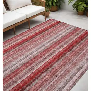 Photo of Gray Pink and Red Striped Washable Non Skid Indoor Outdoor Area Rug