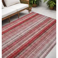 Photo of Gray Pink and Red Striped Washable Non Skid Indoor Outdoor Area Rug