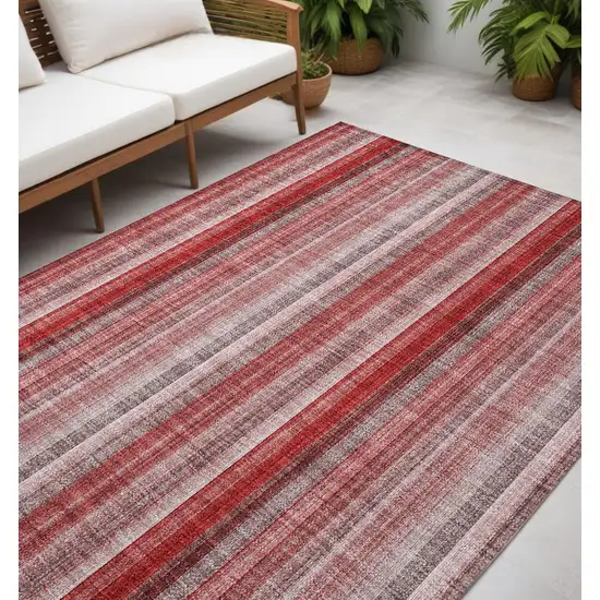 Gray Pink and Red Striped Washable Non Skid Indoor Outdoor Area Rug Photo 1