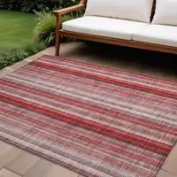 Photo of Gray Pink and Red Striped Washable Non Skid Indoor Outdoor Area Rug