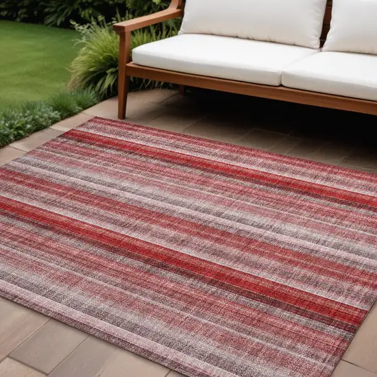 Gray Pink and Red Striped Washable Non Skid Indoor Outdoor Area Rug Photo 1