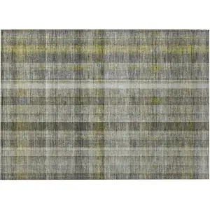 Photo of Gray Plaid Washable Non Skid Indoor Outdoor Area Rug