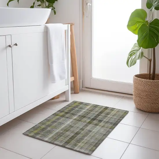 Gray Plaid Washable Non Skid Indoor Outdoor Area Rug Photo 8