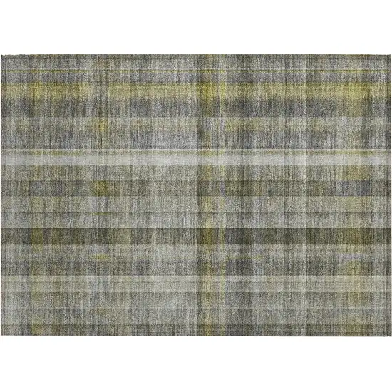 Gray Plaid Washable Non Skid Indoor Outdoor Area Rug Photo 2