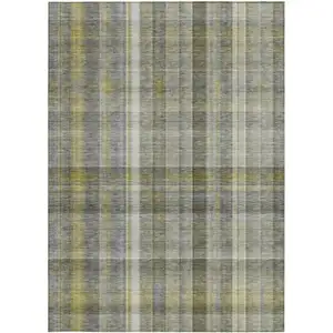 Photo of Gray Plaid Washable Non Skid Indoor Outdoor Area Rug