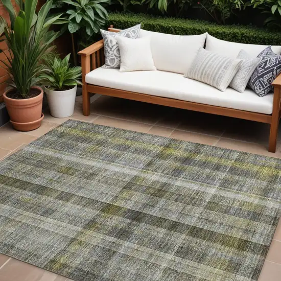 Gray Plaid Washable Non Skid Indoor Outdoor Area Rug Photo 1