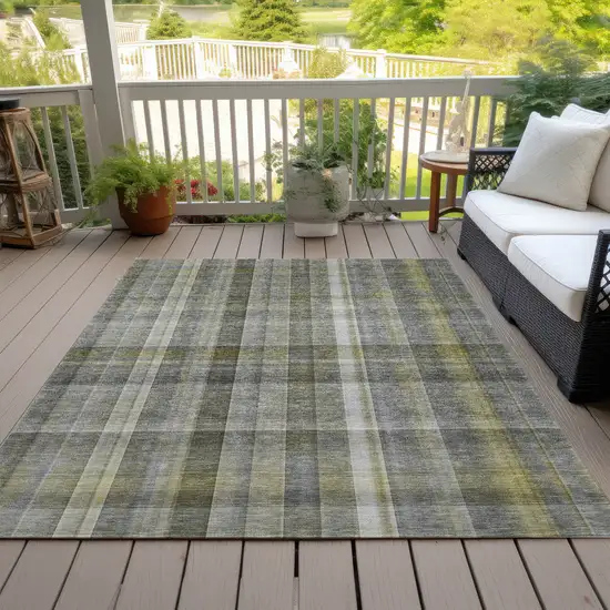 Gray Plaid Washable Non Skid Indoor Outdoor Area Rug Photo 8