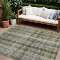 Photo of Gray Plaid Washable Non Skid Indoor Outdoor Area Rug