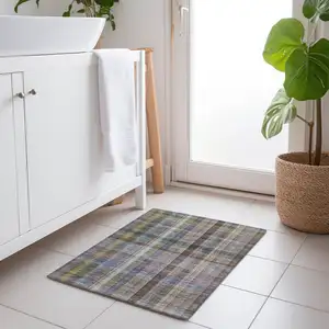 Photo of Gray Plaid Washable Non Skid Indoor Outdoor Area Rug