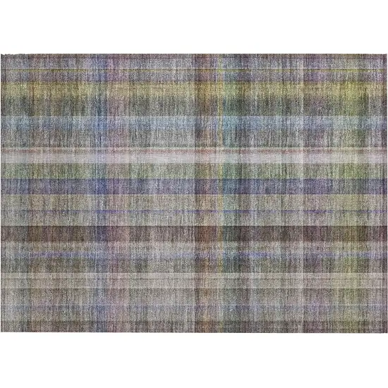 Gray Blue and Green Plaid Washable Non Skid Indoor Outdoor Area Rug Photo 2