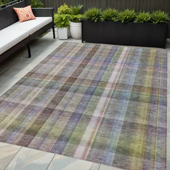 Gray Plaid Washable Non Skid Indoor Outdoor Area Rug Photo 1