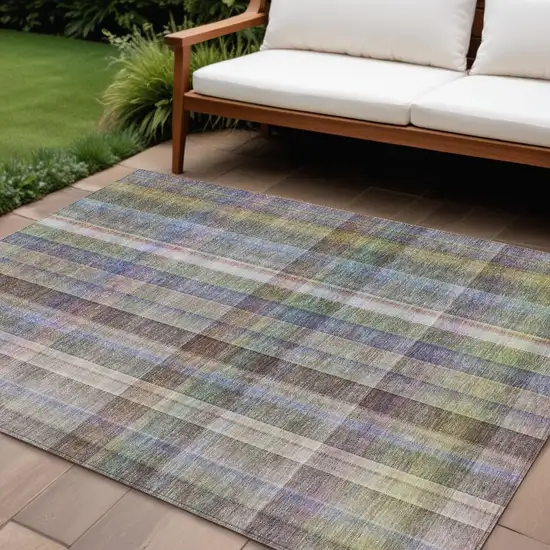 Gray Plaid Washable Non Skid Indoor Outdoor Area Rug Photo 1