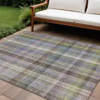 Photo of Gray Plaid Washable Non Skid Indoor Outdoor Area Rug