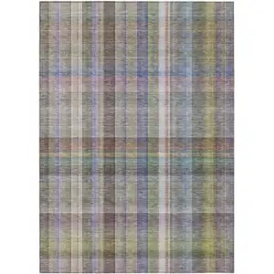 Photo of Gray Plaid Washable Non Skid Indoor Outdoor Area Rug