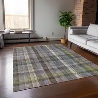 Photo of Gray Plaid Washable Non Skid Indoor Outdoor Area Rug