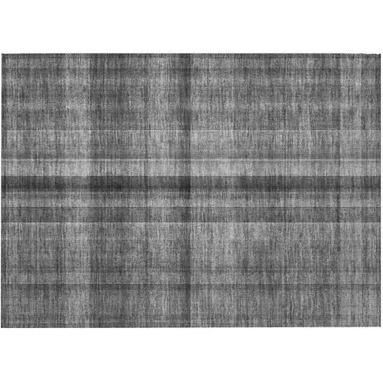 Gray Plaid Washable Non Skid Indoor Outdoor Area Rug Photo 5