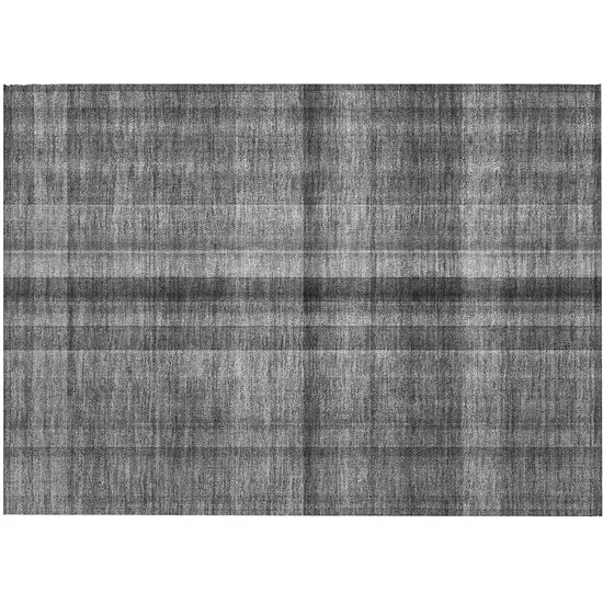 Gray Plaid Washable Non Skid Indoor Outdoor Area Rug Photo 2