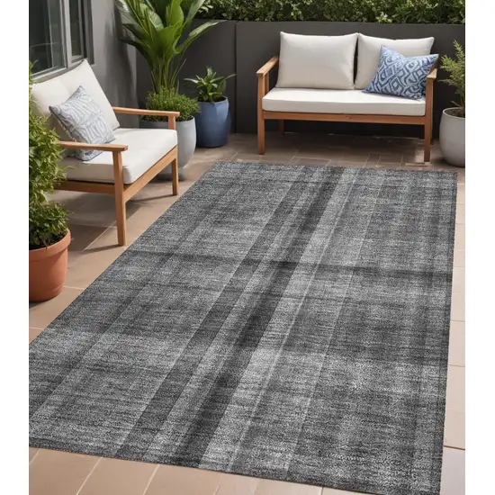 Gray Plaid Washable Non Skid Indoor Outdoor Area Rug Photo 1