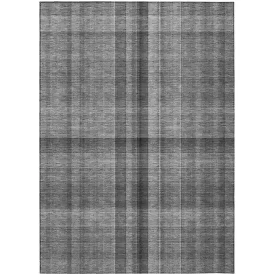 Gray Plaid Washable Non Skid Indoor Outdoor Area Rug Photo 2