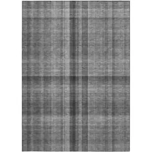 Photo of Gray Plaid Washable Non Skid Indoor Outdoor Area Rug