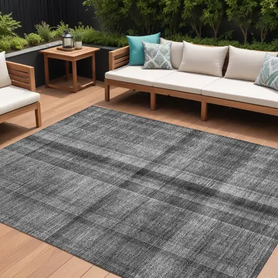 Gray Plaid Washable Non Skid Indoor Outdoor Area Rug Photo 1